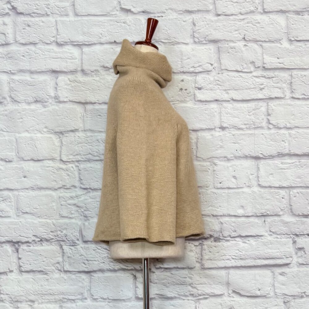 Theory Merino Wool Camel Hair Blend Tan Turtleneck Drop Shoulder Sweater - Picture 3 of 9